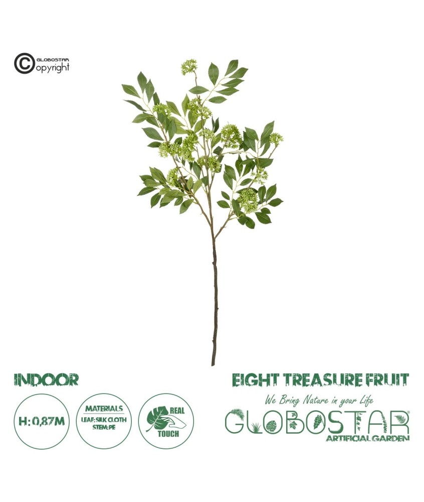GloboStar® Artificial Garden GREEN EIGHT TREASURE FRUIT BRANCH 21373 Τεχνητό Διακοσμητικό Κλαδί Eight Tresure Πράσινο Y87cm